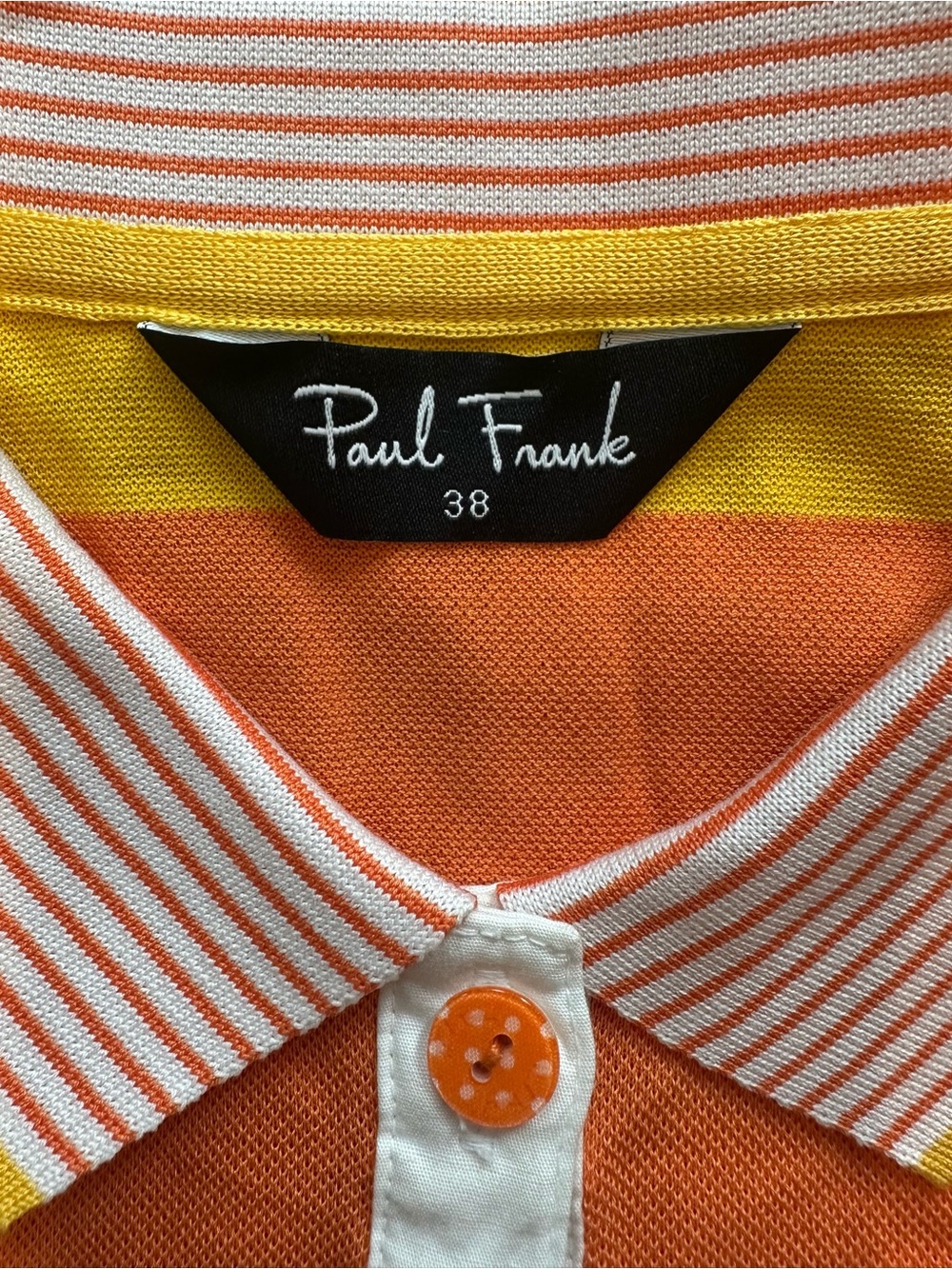 Paul Frank Julius Golf Polo Shirt Women’s S Orange Yellow Striped Size 38 - Picture 5 of 7